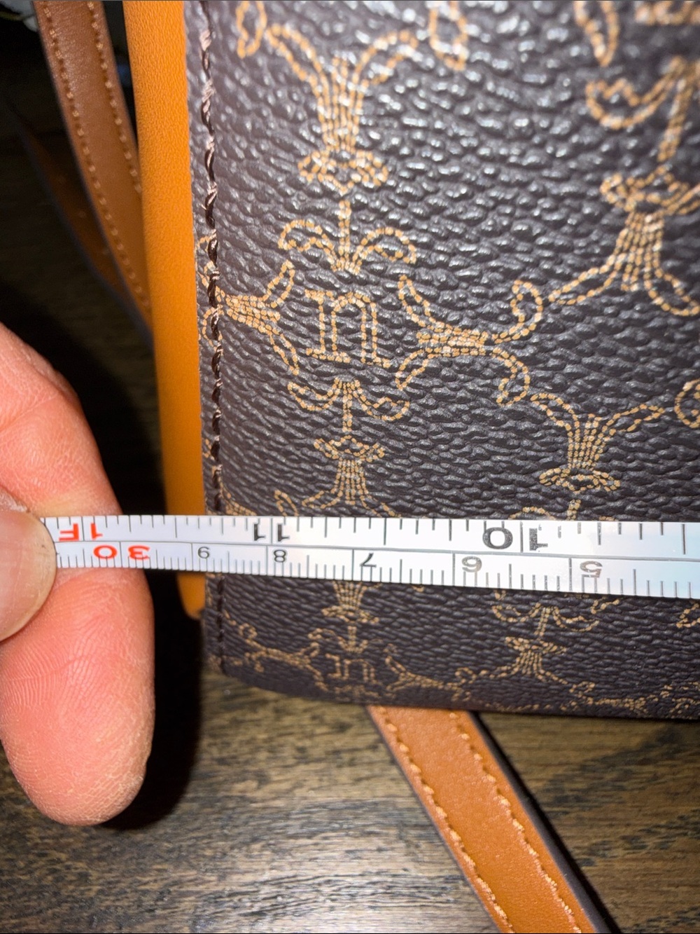 Brown Patterned Satchel with Tan Trim - Designer-Inspired Carryall - Picture 12 of 13